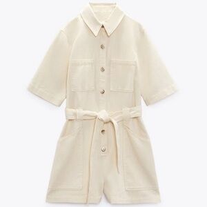 Zara BELTED SHORT JUMPSUIT/Romper Ecru